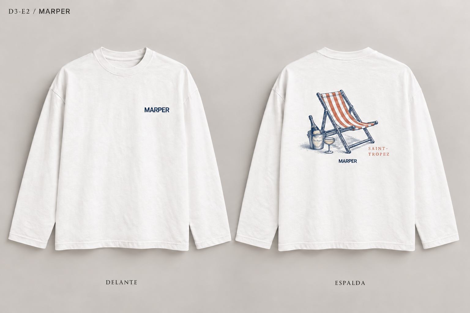 Espalda de la camiseta Saint-Tropez: una tumbona frente al mar